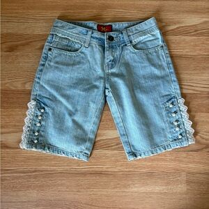 Women's Denim Shorts with Lace Trim Coquette Lana Del Rey Looking Sz M